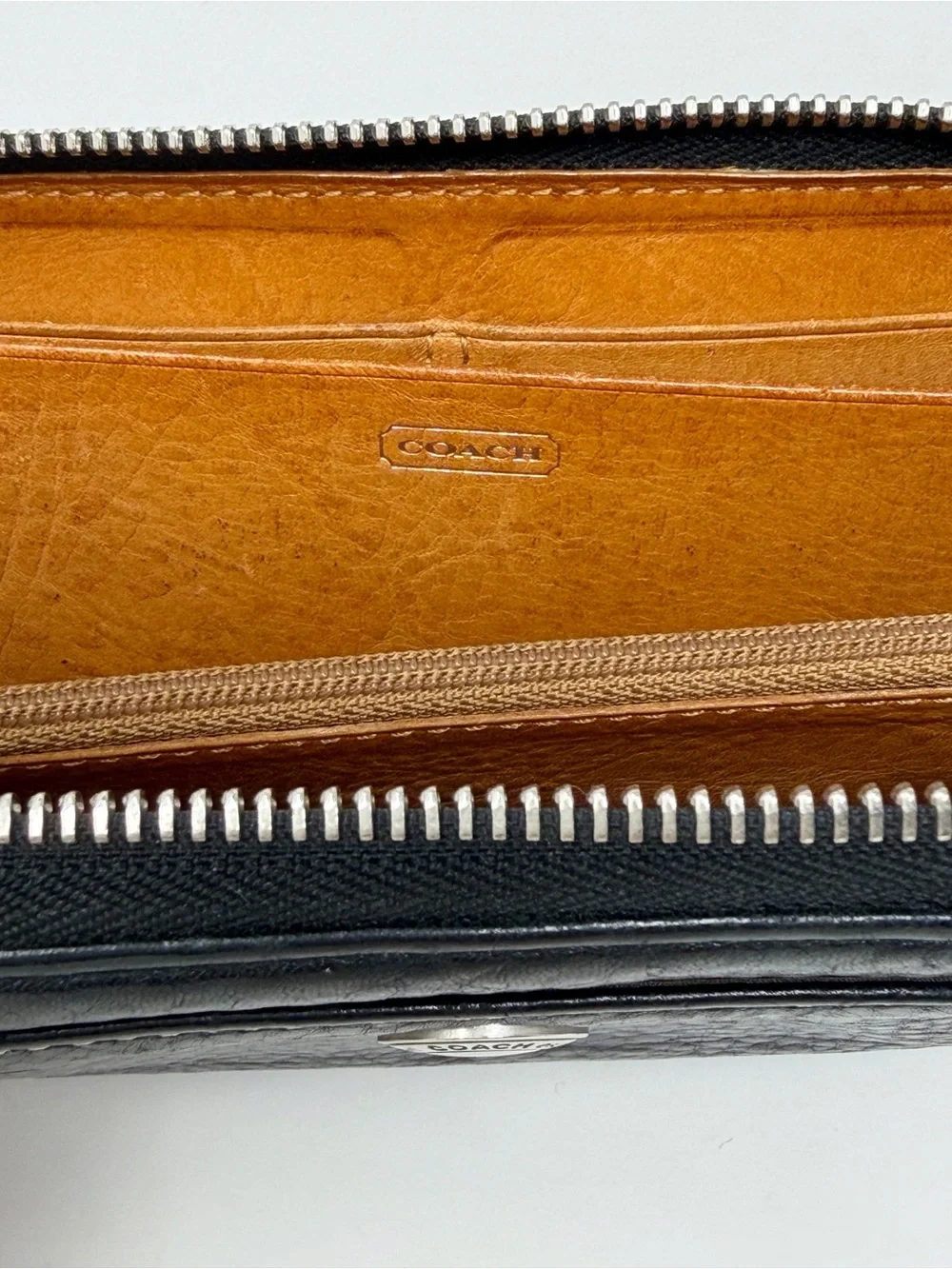 Coach Black Pebbled Leather Zip Around Continental Wallet